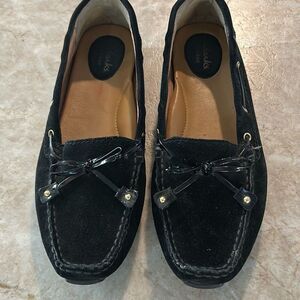 CLARKS Black Suede Driving Moccasins Size 8